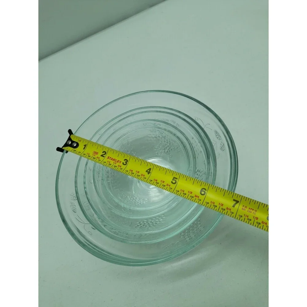 Set of 5 Clear Glass Nesting Bowls & Green Lids Grape Design